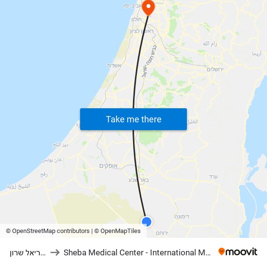 מחנה אריאל שרון to Sheba Medical Center - International Medical Tourism Division map