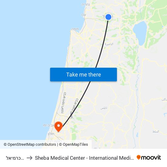 צומת כרמיאל to Sheba Medical Center - International Medical Tourism Division map