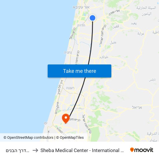 יד לבנים/דרך הבנים to Sheba Medical Center - International Medical Tourism Division map