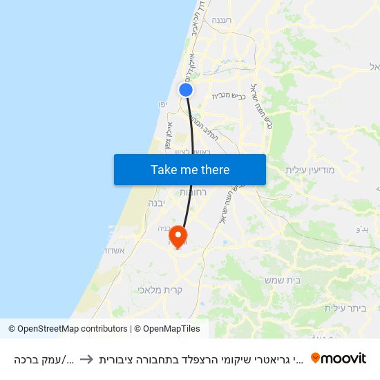 יגאל אלון/עמק ברכה to איך מגיעים למרכז הרפואי גריאטרי שיקומי הרצפלד בתחבורה ציבורית? map