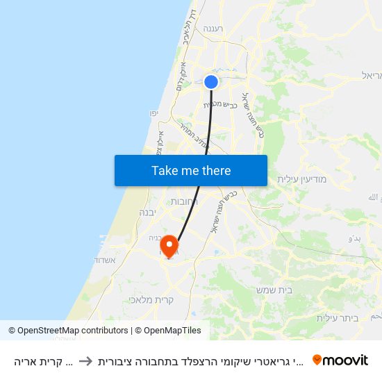 ת. רכבת קרית אריה to איך מגיעים למרכז הרפואי גריאטרי שיקומי הרצפלד בתחבורה ציבורית? map