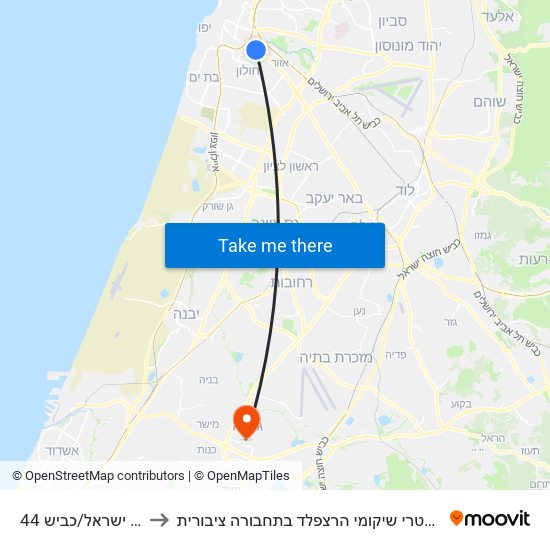 בית ספר מקווה ישראל/כביש 44 to איך מגיעים למרכז הרפואי גריאטרי שיקומי הרצפלד בתחבורה ציבורית? map