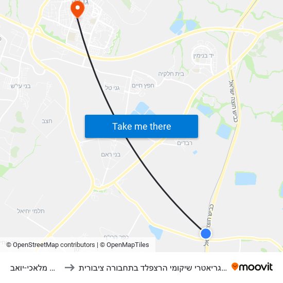 רכבת קריית מלאכי-יואב to איך מגיעים למרכז הרפואי גריאטרי שיקומי הרצפלד בתחבורה ציבורית? map