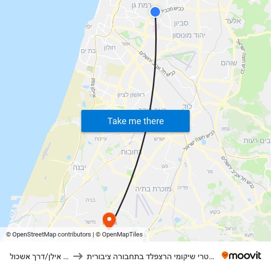 אוניברסיטת בר אילן/דרך אשכול to איך מגיעים למרכז הרפואי גריאטרי שיקומי הרצפלד בתחבורה ציבורית? map