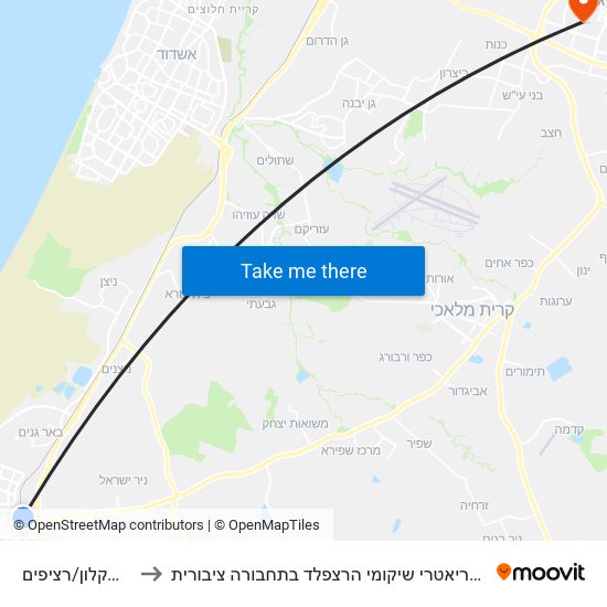 ת. רכבת אשקלון/רציפים to איך מגיעים למרכז הרפואי גריאטרי שיקומי הרצפלד בתחבורה ציבורית? map