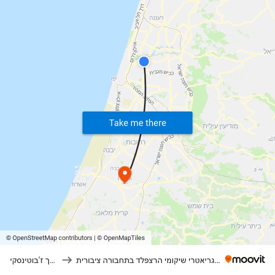 סוקולוב/דרך ז'בוטינסקי to איך מגיעים למרכז הרפואי גריאטרי שיקומי הרצפלד בתחבורה ציבורית? map