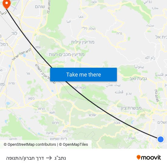 דרך חברון/התנופה to נתב"ג map