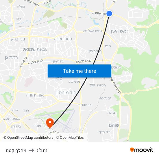 מחלף קסם to נתב"ג map