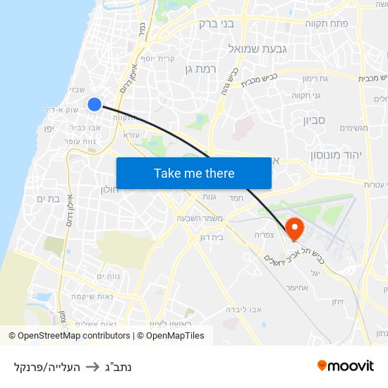 העלייה/פרנקל to נתב"ג map