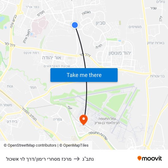 מרכז מסחרי רימון/דרך לוי אשכול to נתב"ג map