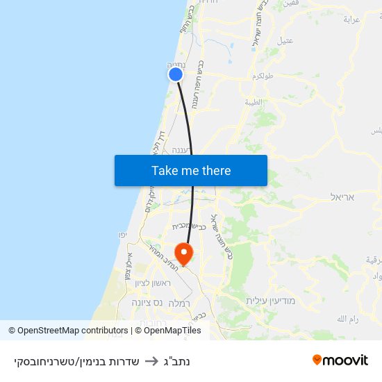 שדרות בנימין/טשרניחובסקי to נתב"ג map