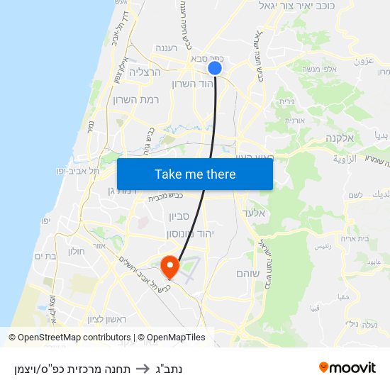 תחנה מרכזית כפ''ס/ויצמן to נתב"ג map