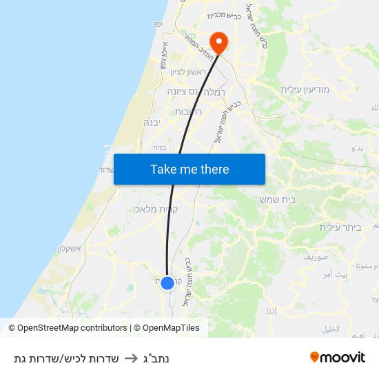 שדרות לכיש/שדרות גת to נתב"ג map