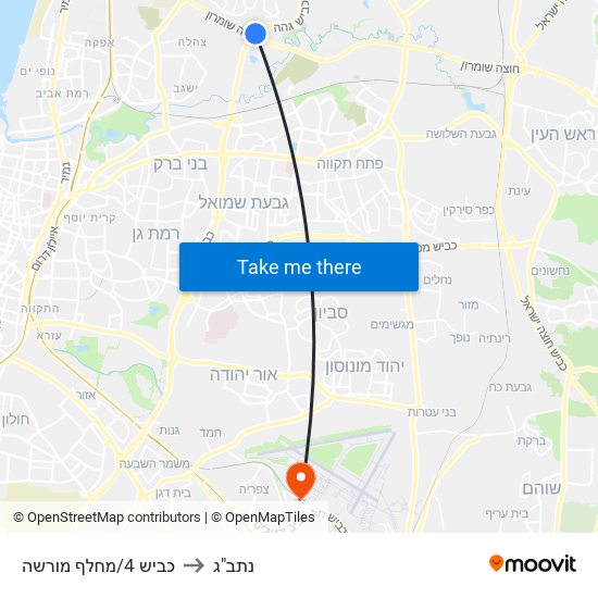 כביש 4/מחלף מורשה to נתב"ג map