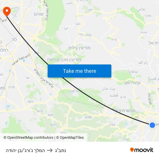 המלך ג'ורג'/בן יהודה to נתב"ג map