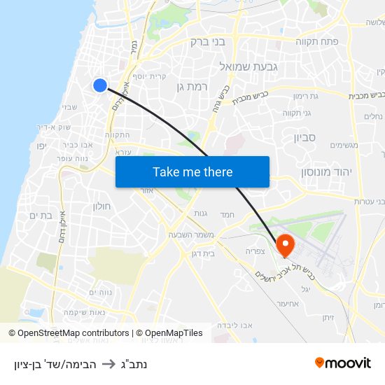 הבימה/שד' בן-ציון to נתב"ג map