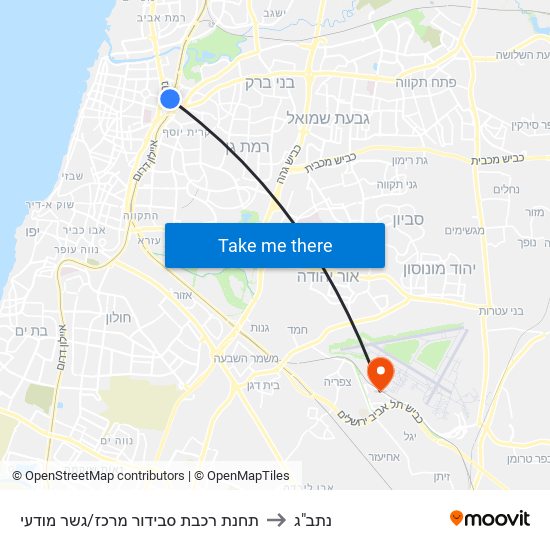 תחנת רכבת סבידור מרכז/גשר מודעי to נתב"ג map