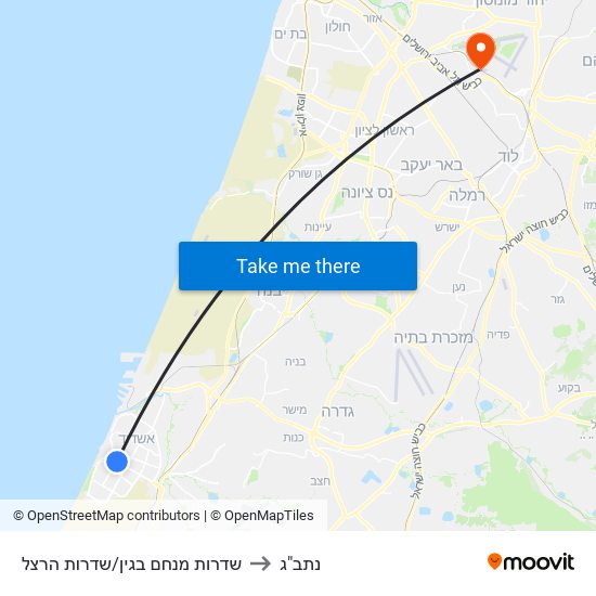 שדרות מנחם בגין/שדרות הרצל to נתב"ג map