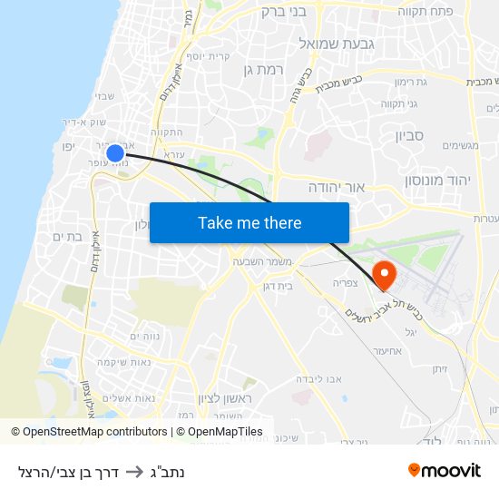 דרך בן צבי/הרצל to נתב"ג map