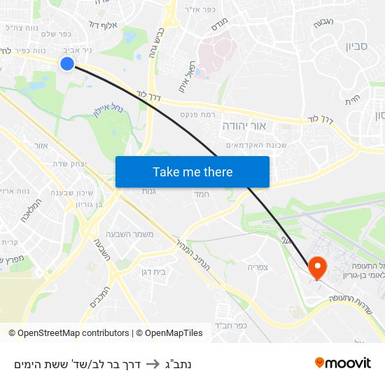 דרך בר לב/שד' ששת הימים to נתב"ג map