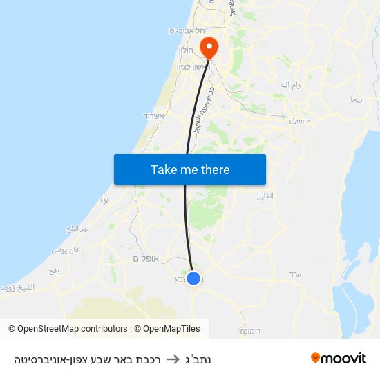 רכבת באר שבע צפון-אוניברסיטה to נתב"ג map