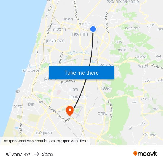 ויצמן/התע''ש to נתב"ג map