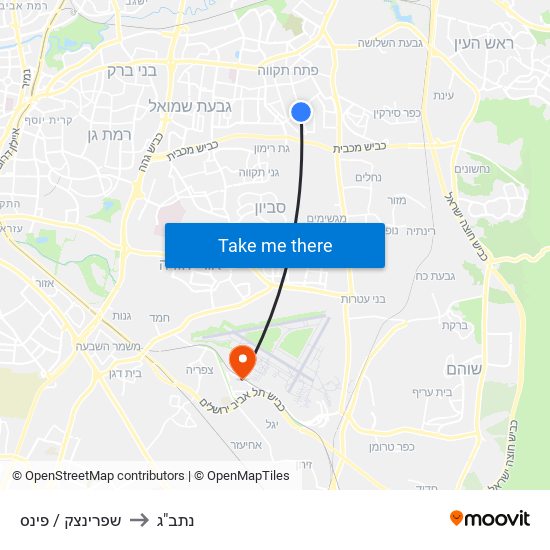 שפרינצק / פינס to נתב"ג map