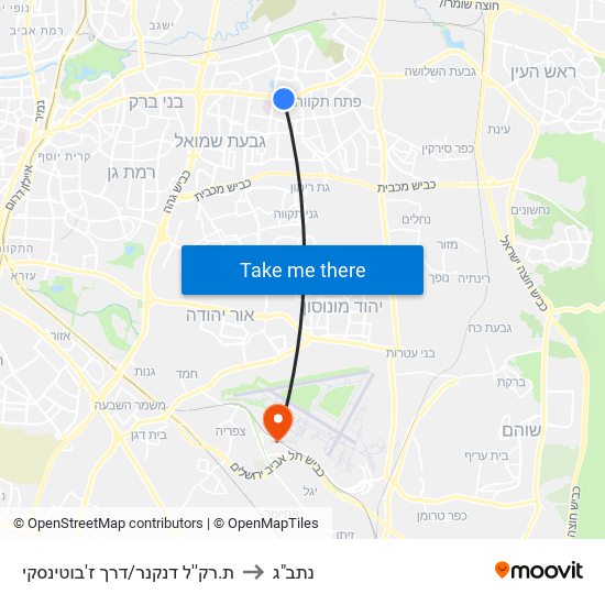 ת.רק''ל דנקנר/דרך ז'בוטינסקי to נתב"ג map