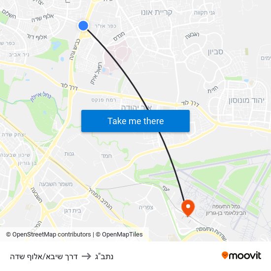 דרך שיבא/אלוף שדה to נתב"ג map