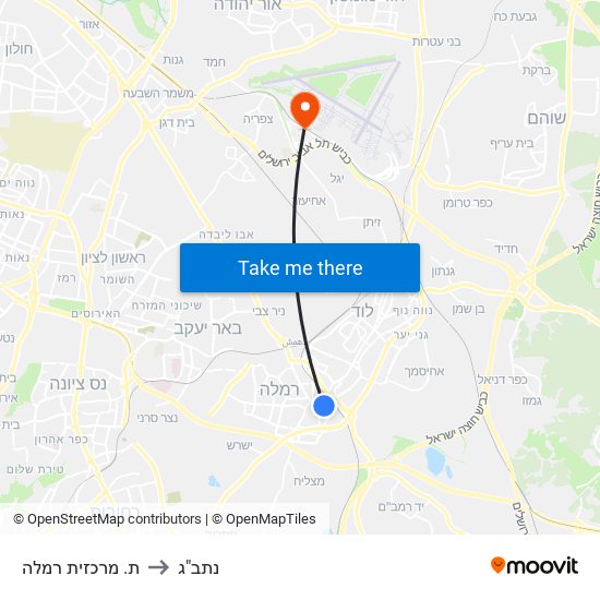 ת. מרכזית רמלה to נתב"ג map