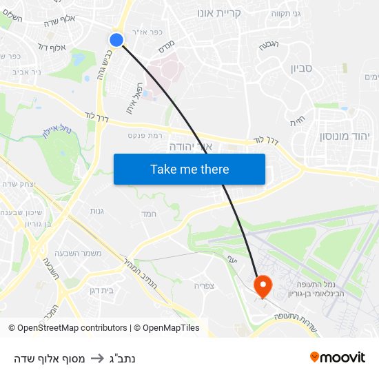 מסוף אלוף שדה to נתב"ג map