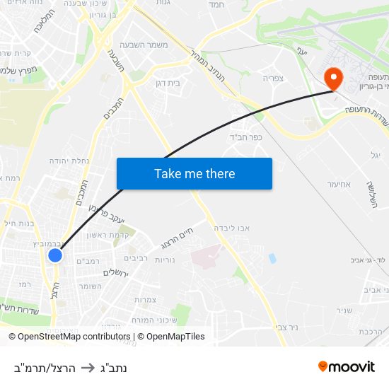 הרצל/תרמ''ב to נתב"ג map