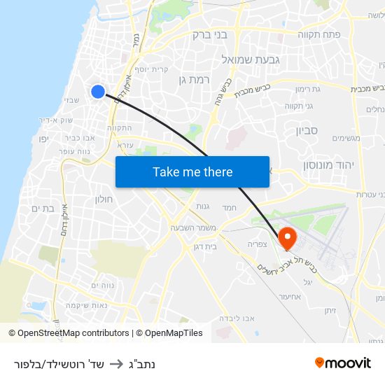 שד' רוטשילד/בלפור to נתב"ג map