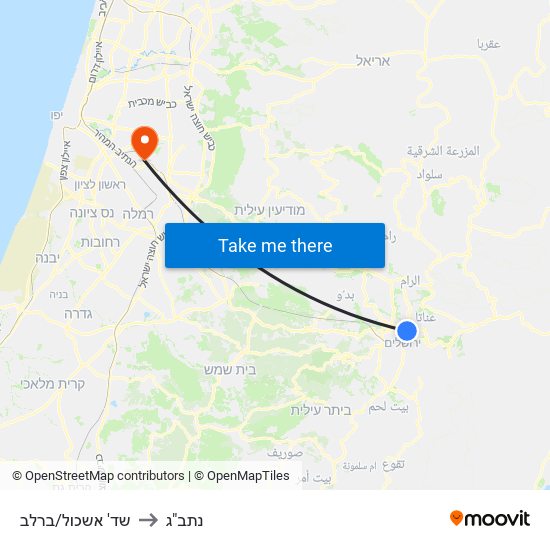 שד' אשכול/ברלב to נתב"ג map