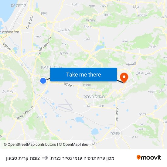 צומת קרית טבעון to מכון פיזיותרפיה עזמי נסייר נצרת map