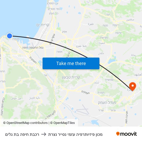 רכבת חיפה בת גלים to מכון פיזיותרפיה עזמי נסייר נצרת map