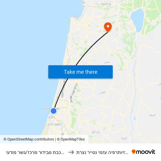 תחנת רכבת סבידור מרכז/גשר מודעי to מכון פיזיותרפיה עזמי נסייר נצרת map