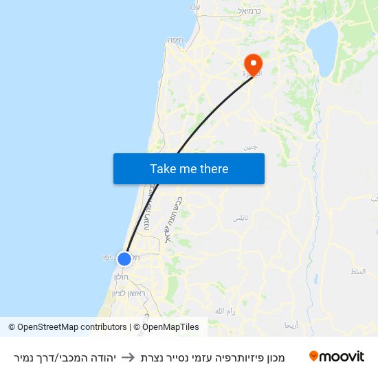 יהודה המכבי/דרך נמיר to מכון פיזיותרפיה עזמי נסייר נצרת map