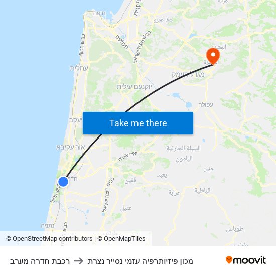 רכבת חדרה מערב to מכון פיזיותרפיה עזמי נסייר נצרת map