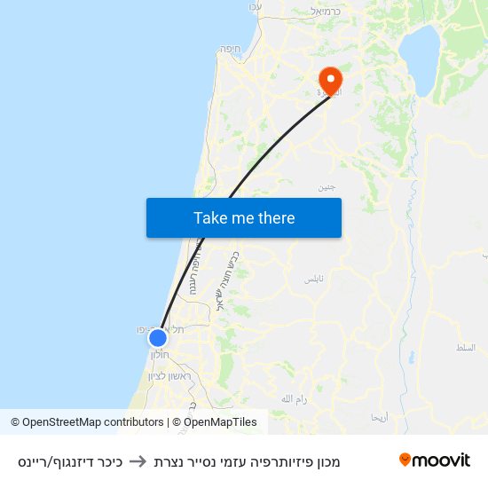 כיכר דיזנגוף/ריינס to מכון פיזיותרפיה עזמי נסייר נצרת map