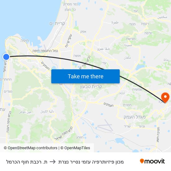 ת. רכבת חוף הכרמל to מכון פיזיותרפיה עזמי נסייר נצרת map