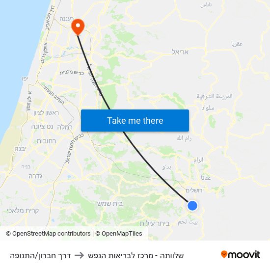 דרך חברון/התנופה to שלוותה - מרכז לבריאות הנפש map