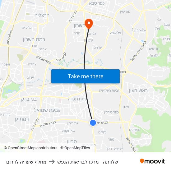 מחלף שעריה לדרום to שלוותה - מרכז לבריאות הנפש map