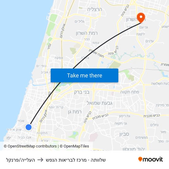 העלייה/פרנקל to שלוותה - מרכז לבריאות הנפש map