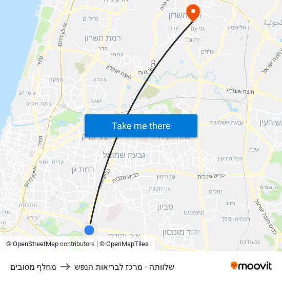 מחלף מסובים to שלוותה - מרכז לבריאות הנפש map