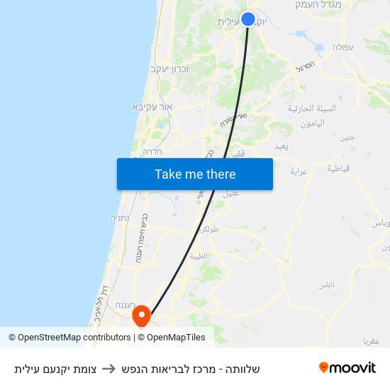 צומת יקנעם עילית to שלוותה - מרכז לבריאות הנפש map