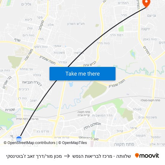 מכון מור/דרך זאב ז'בוטינסקי to שלוותה - מרכז לבריאות הנפש map