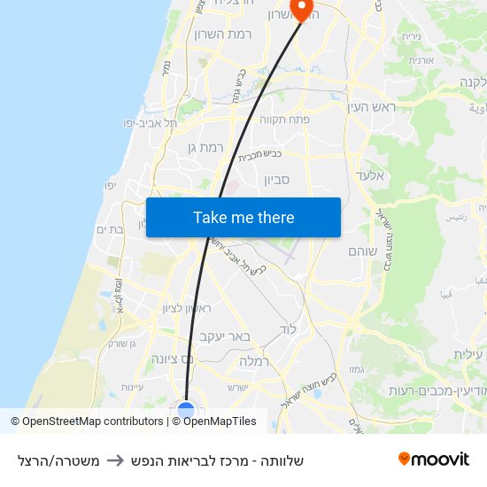 משטרה/הרצל to שלוותה - מרכז לבריאות הנפש map