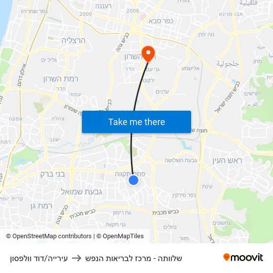 עירייה/דוד וולפסון to שלוותה - מרכז לבריאות הנפש map
