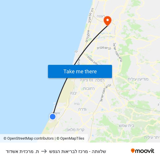 ת. מרכזית אשדוד to שלוותה - מרכז לבריאות הנפש map